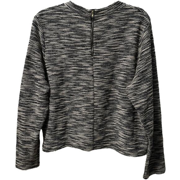 H&M Black White Marled Knit Sweater Top Women’s XL Crew Neck Long Sleeve Zip - Picture 2 of 9